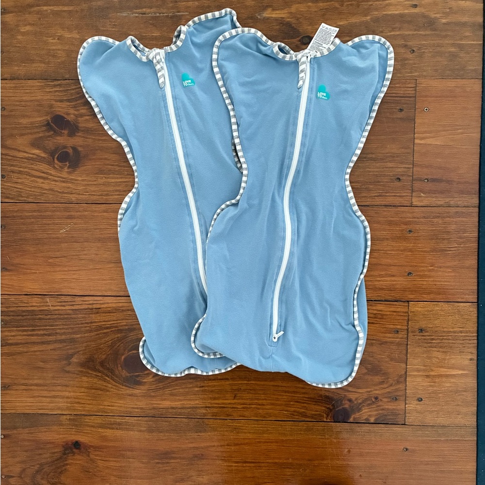 Love to Dream Blue Two Swaddle Sleep Sacks with Striped Trim